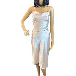 (5 for $25) Satin Midi Slip Dress With Lace-Up Back In Pale Pink Size XS